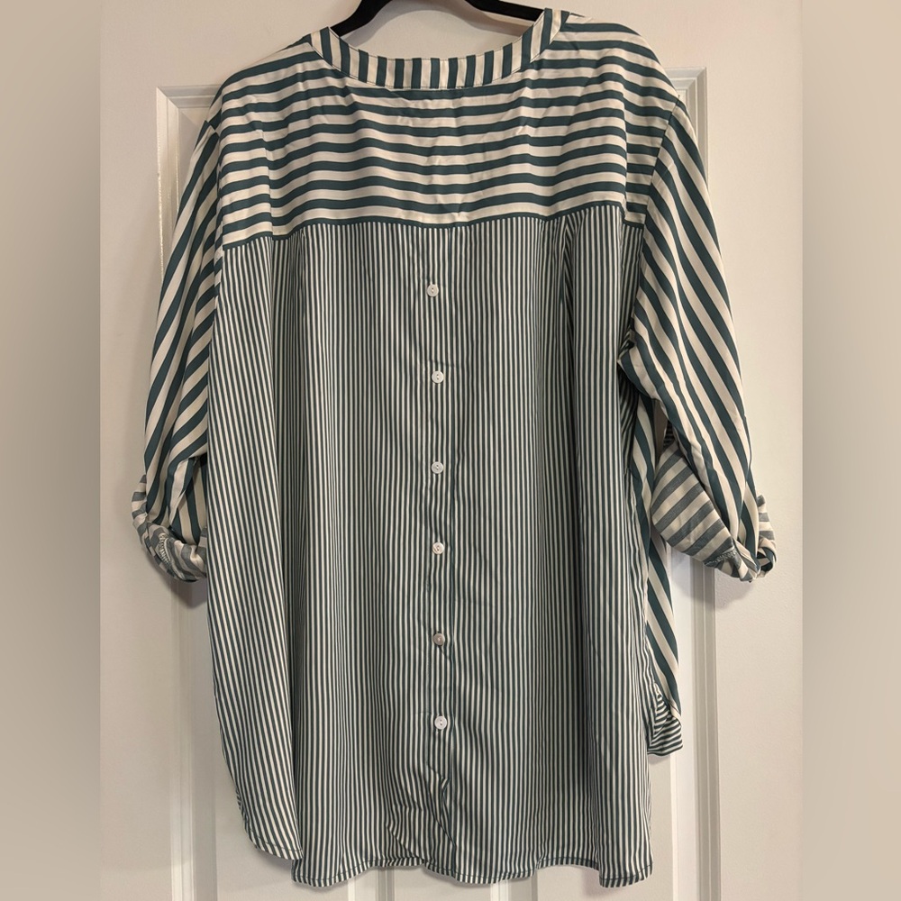 NWT Jane & Delaney Striped Green and White Women's Top, size 2X - Picture 6 of 8